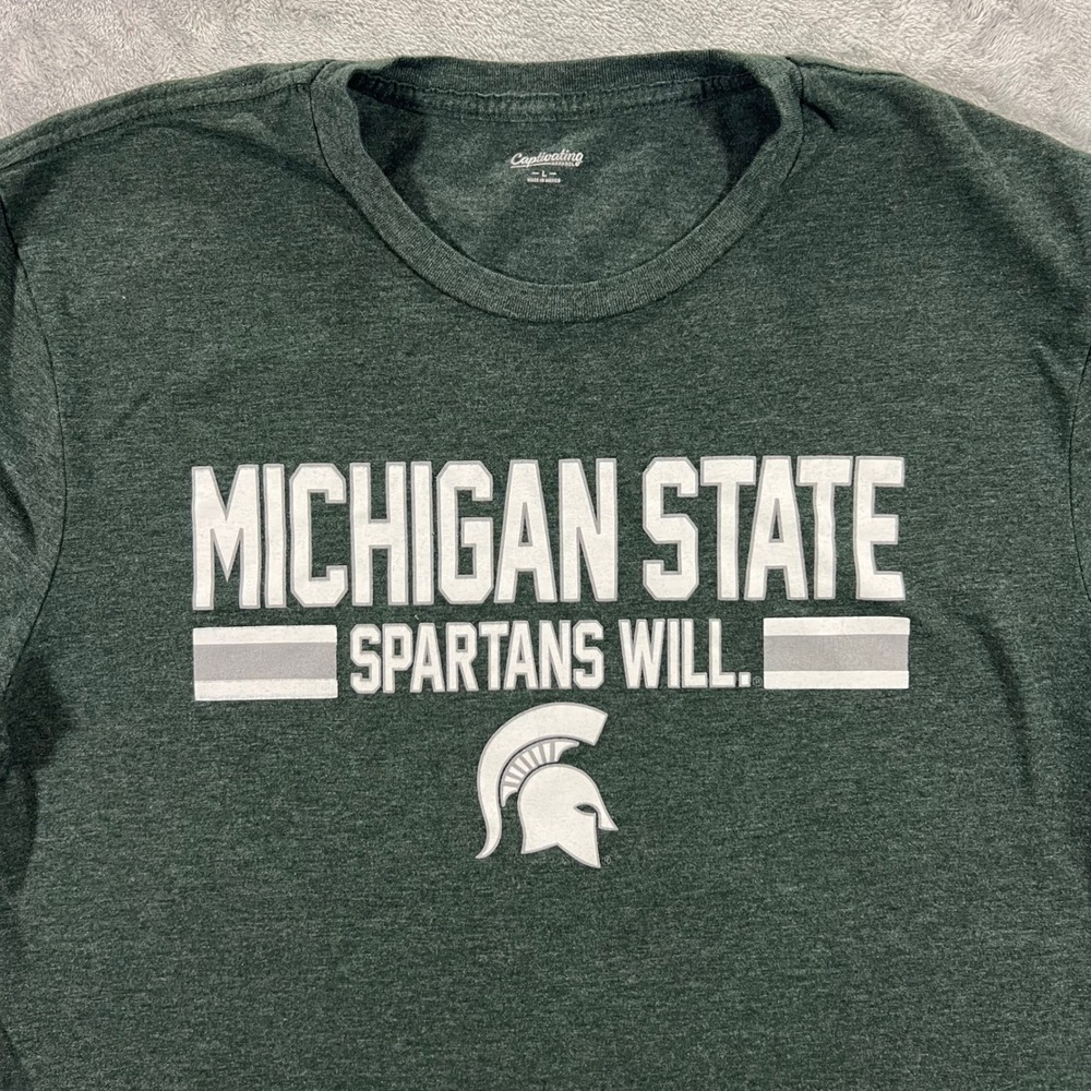 MICHIGAN STATE CAPTIVATING Apparel T-Shirt Mens L‎ Green Spartans Will NCAA